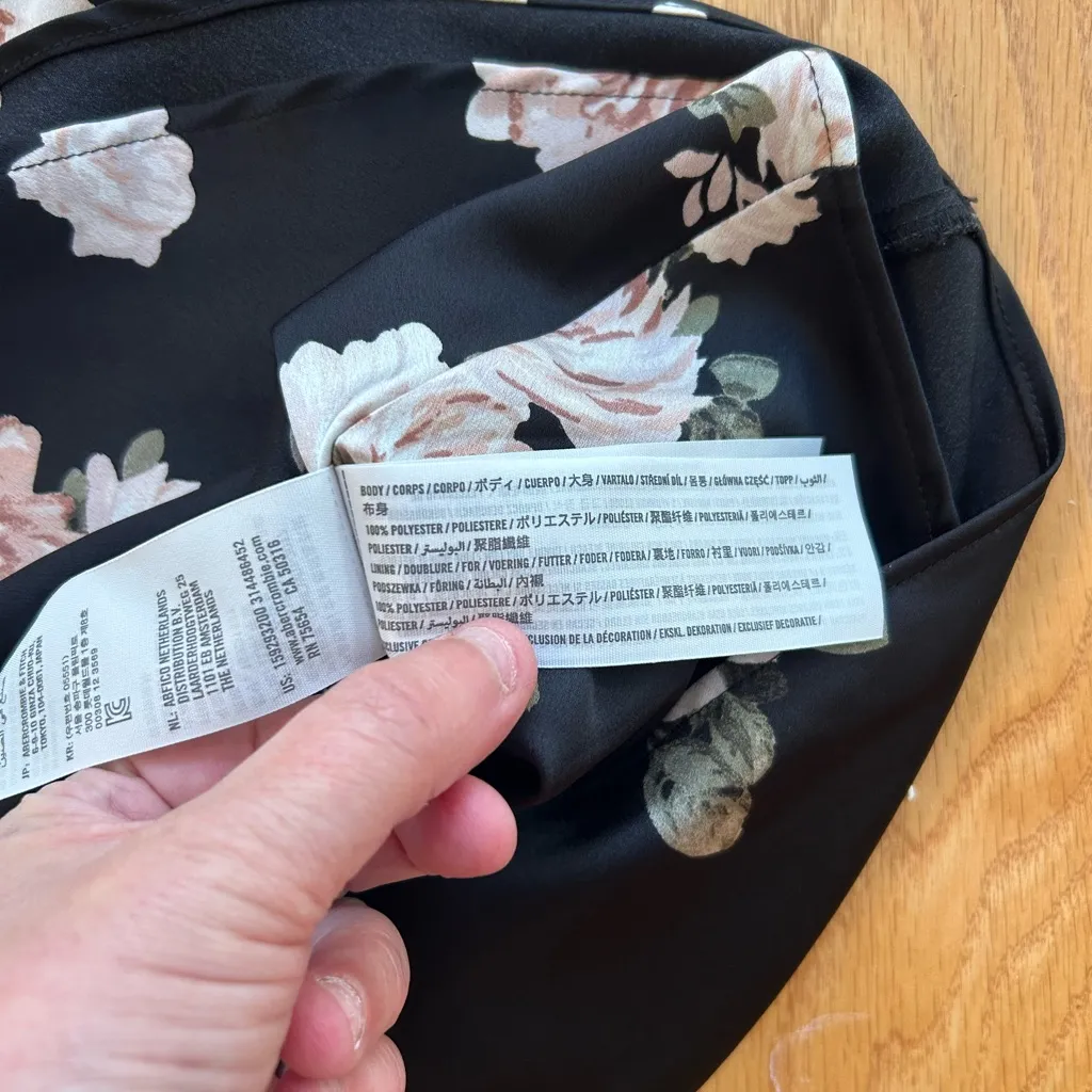 Abercrombie & Fitch Black Satin Floral Cowl Neck Satin Slip Dress Size XSP Mini - Image 5