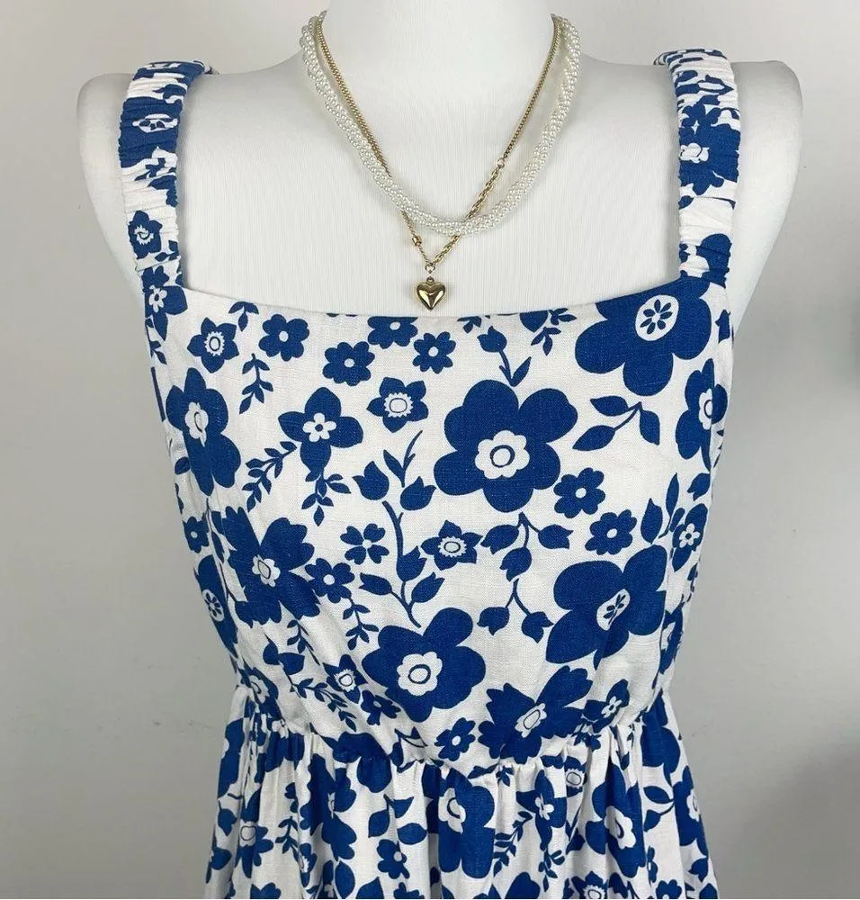 LOST + WANDER Honeymooner Floral Maxi Dress In Blue White Floral - Image 3