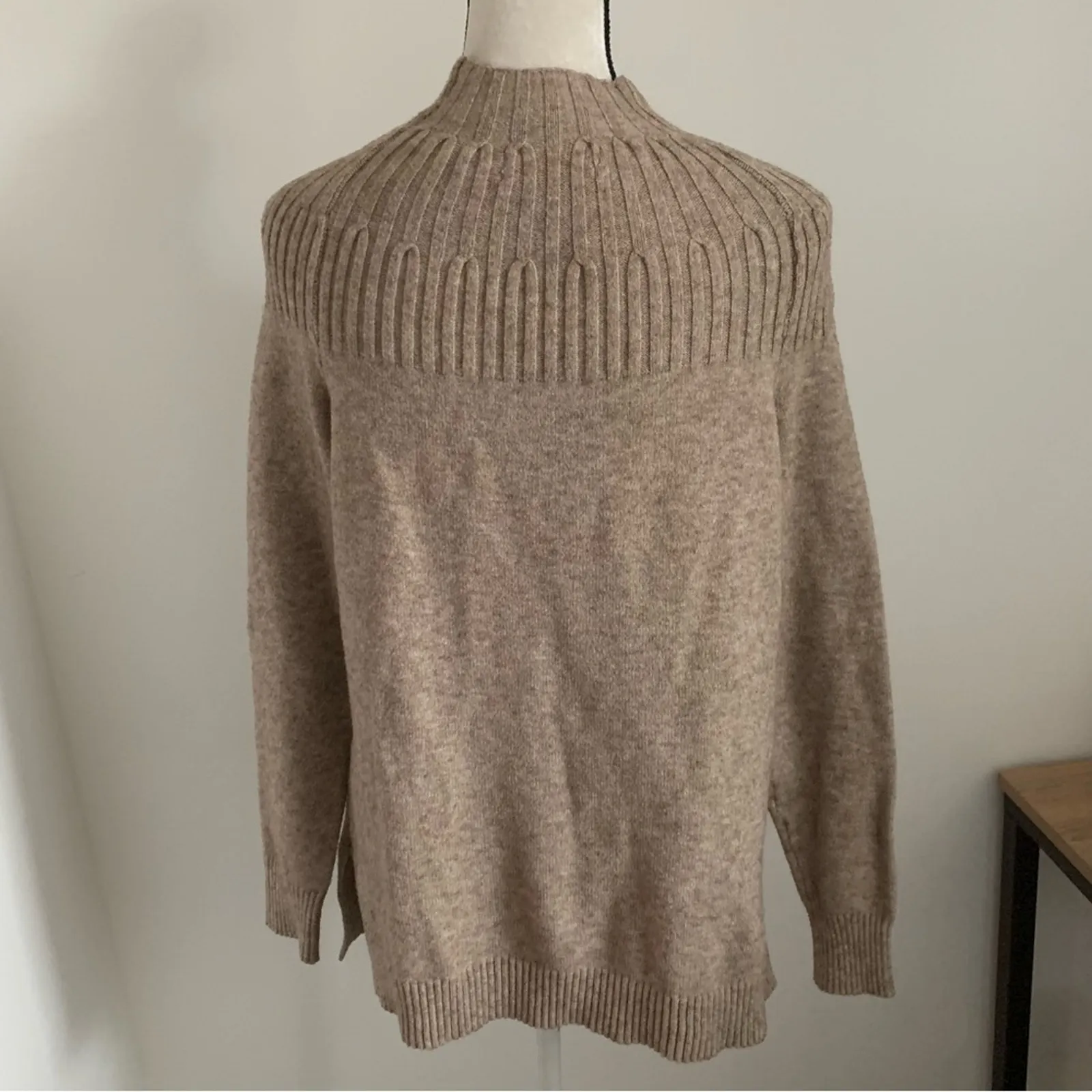 Anthropologie Light Brown Mock Neck Sweater Women’s M Soft Classic Neutral - Image 2