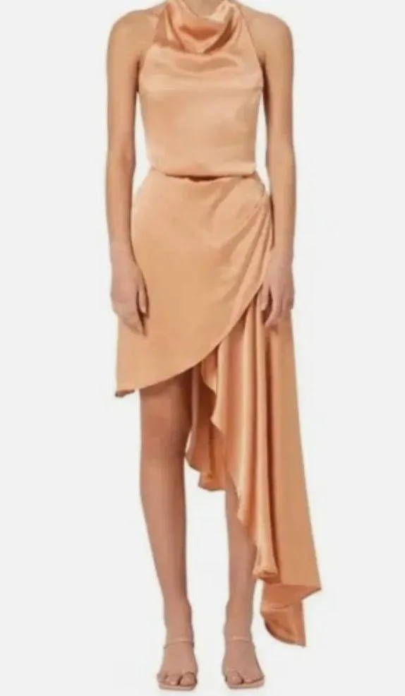 Elliatt E8062201 Lambent Asymmetric Halter Dress Sz M Camel Beige - Image 4
