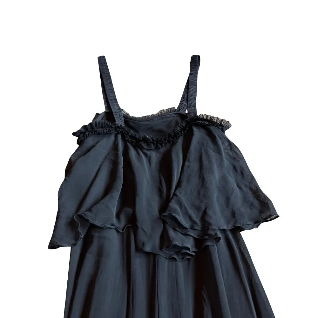 Uli Herzner Black Flowy Maxi Dress Sleeveless Lace Trim Party Size Small Medium - Image 7