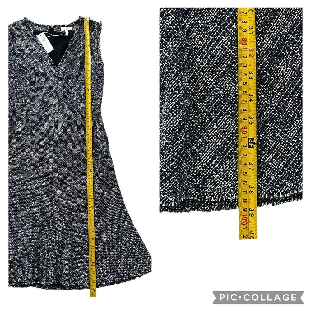 REBECCA TAYLOR Tweed Dress Navy Sleeveless Fit & Flare Fringe Women’s Size 8 NEW - Image 13