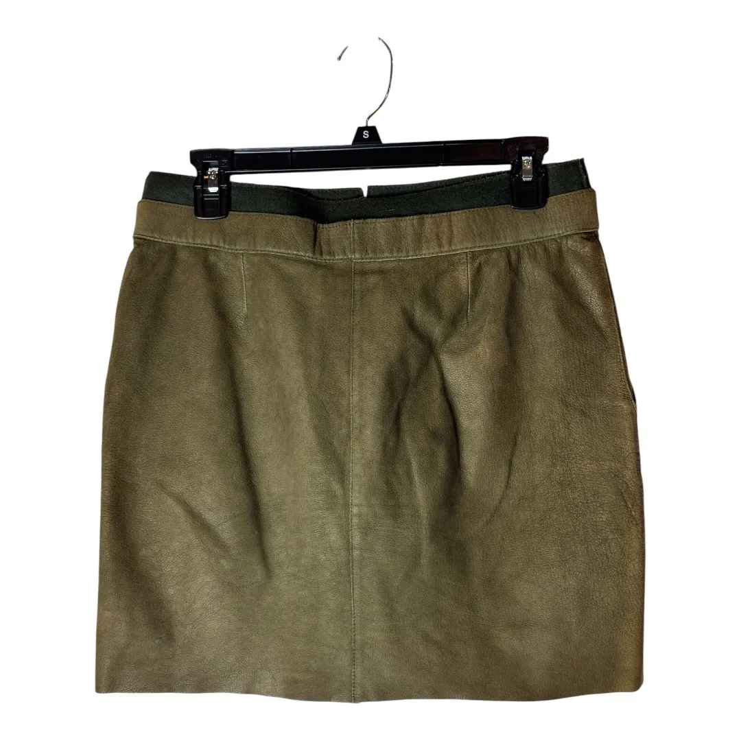 Philosophy di Alberta Ferretti Skirt Women 10 Olive Green Leather A Line Mini‎ - Image 2