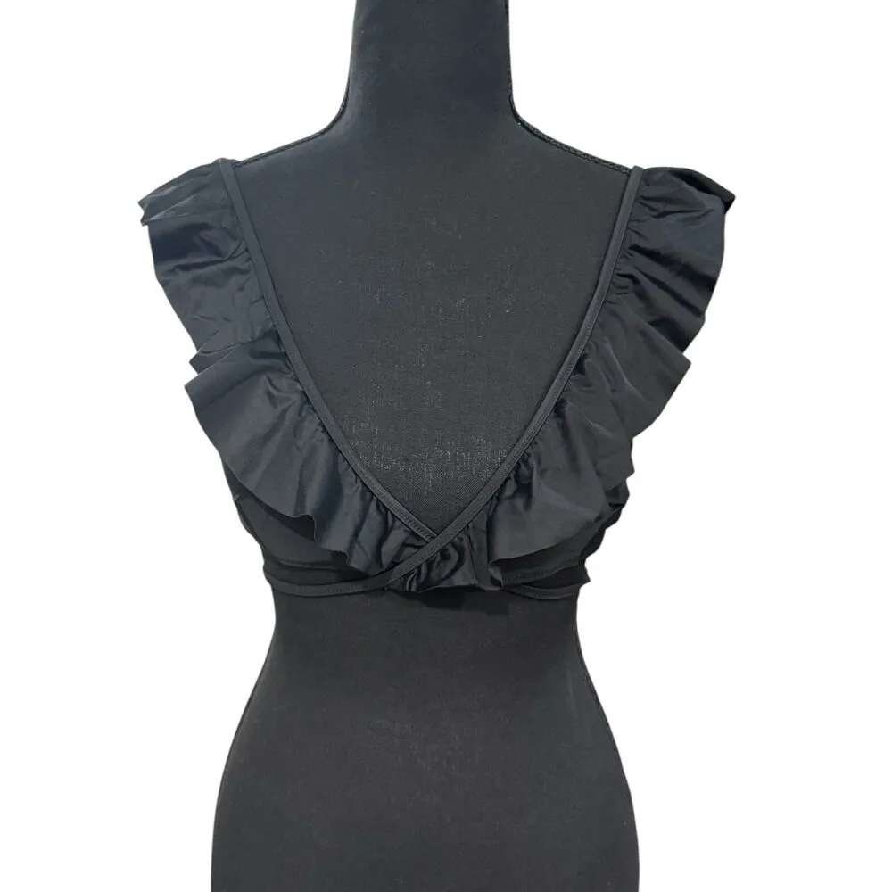 NWT! Aerie Ruffle Wrap Bikini Top in True Black - Size Medium - Image 6