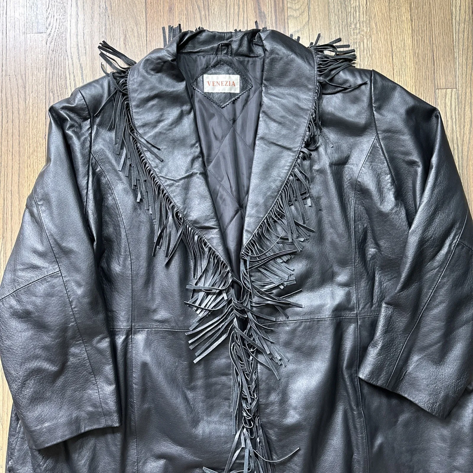 Vintage Western 100% Genuine Leather Jacket Black Hook Fringed Rodeo Cowgirl Size XL - Image 2