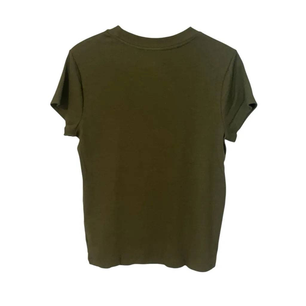 A New Day Rib Knit Blouse Womens Size Large Olive Green Short Sleeve Crew Neck - Image 9