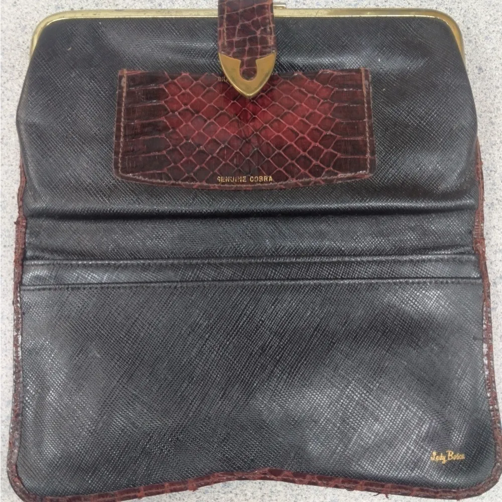 VTG Ladies Genuine Snakeskin Checkbook Wallet Purse Clutch Lady Bosco Brown - Image 8