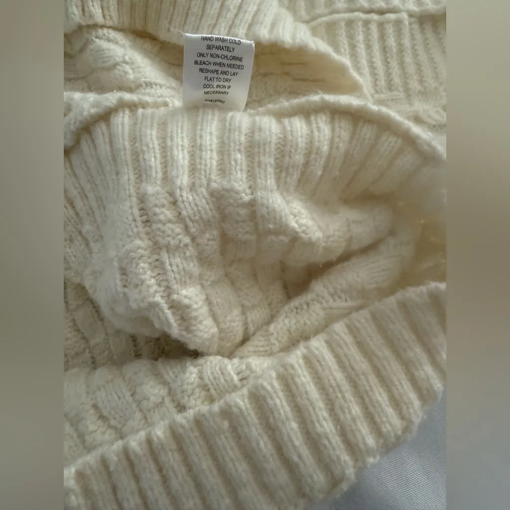 Ava Women's XL Beige Cowl Neck Cotton Wool Blend Sweater Poncho Knit Boho - Image 8