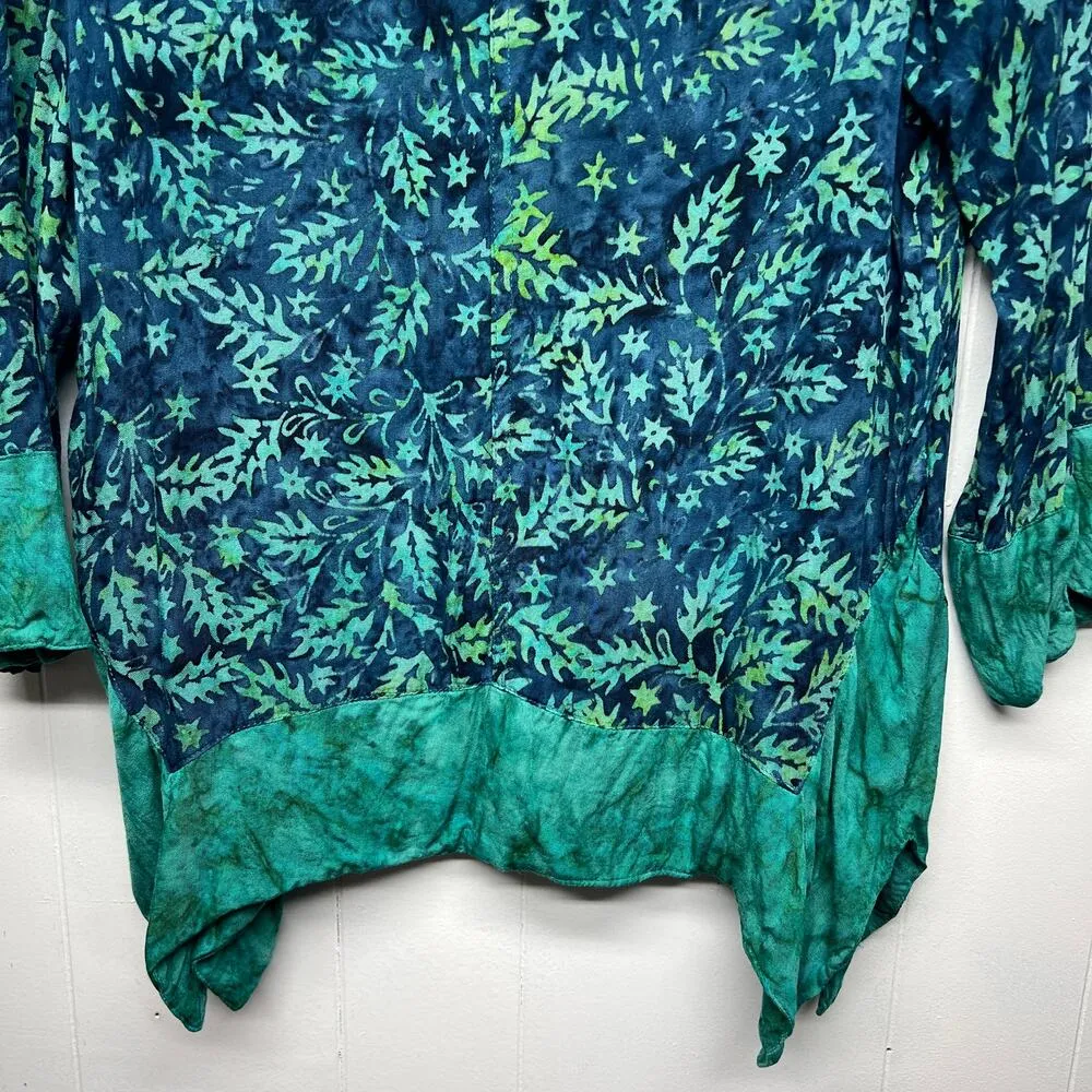 Soft Surroundings 3/4 Sleeve Green & Blue Floral Women's Top Size XS Flowy - Image 9