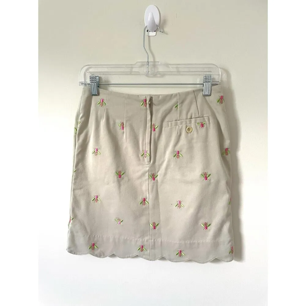 Lilly Pulitzer Vintage Scallop Bumble Bee Embroidered Skirt Tan Green Pink Sz 2 - Image 2
