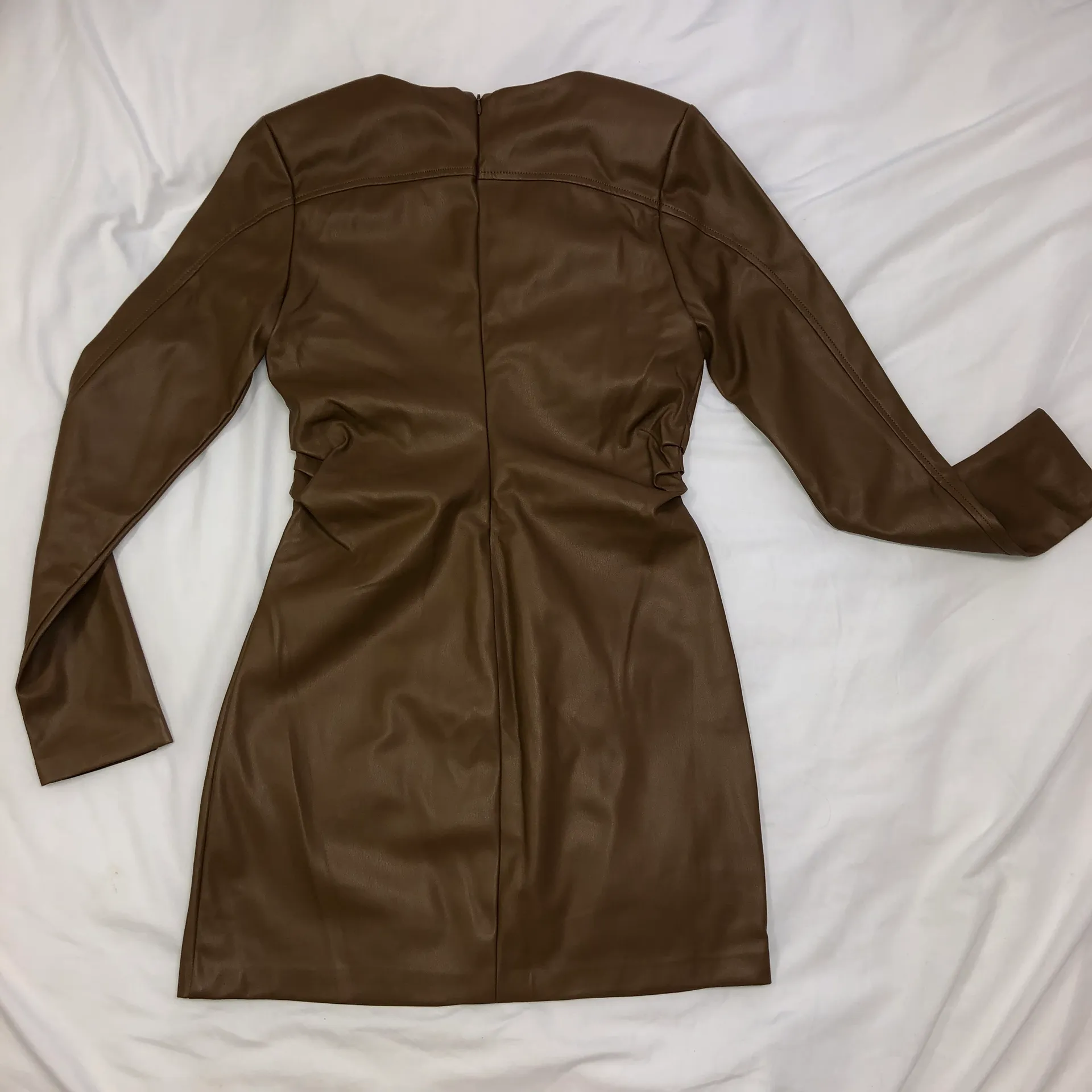 NEW  Faux Leather Dress With Shoulder Pads - Image 6