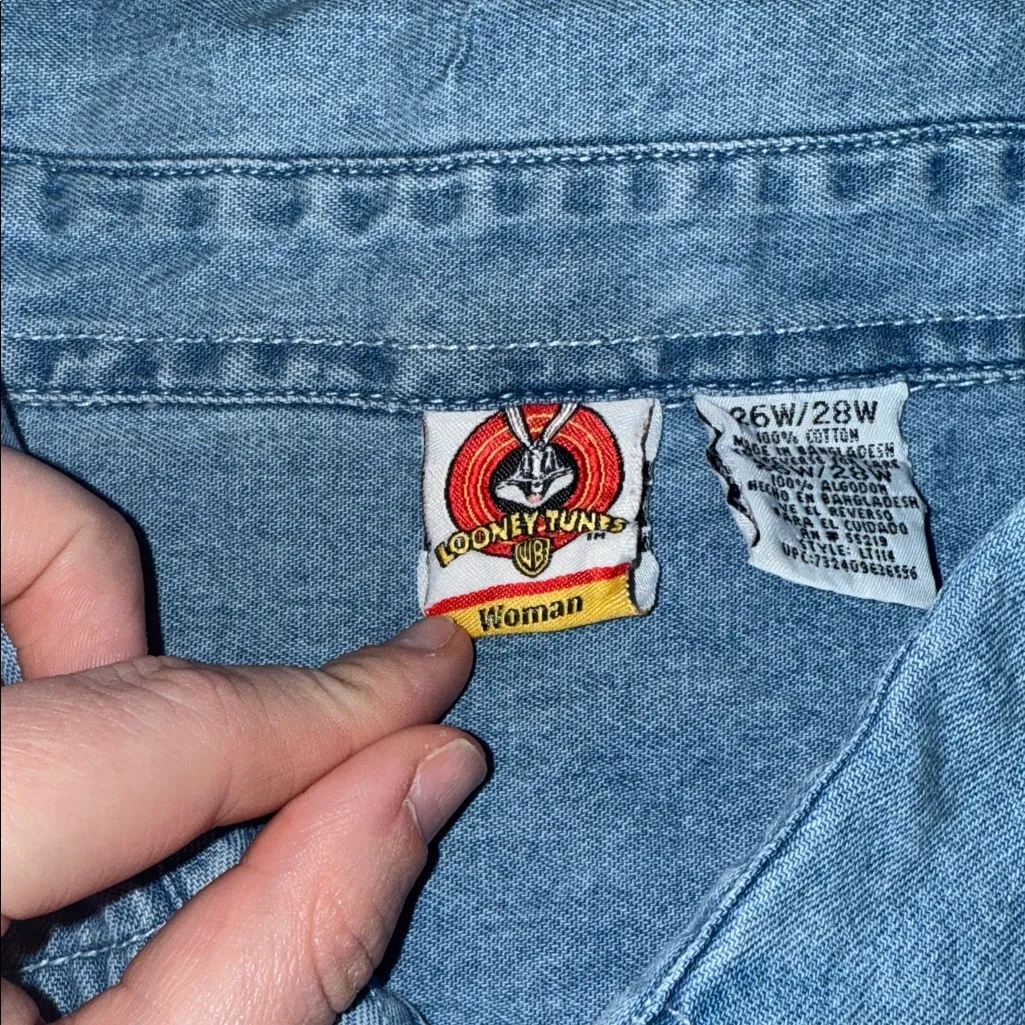 Looney Tunes Tweety Bird Button Down Denim Long Sleeve Shirt - Image 3