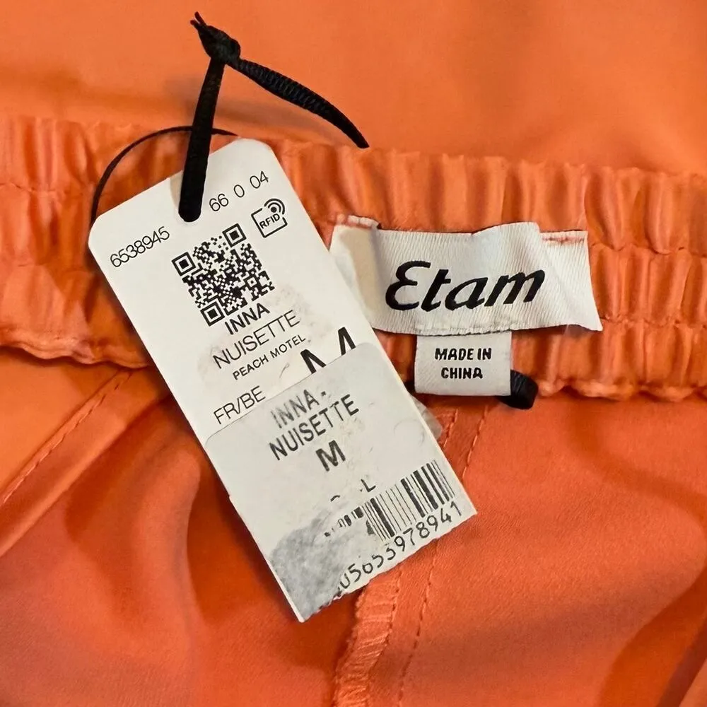 Etam Womens Medium Peach Satin Back Cut out Midi Slip Dress Slit Party Chic Orange - Image 9