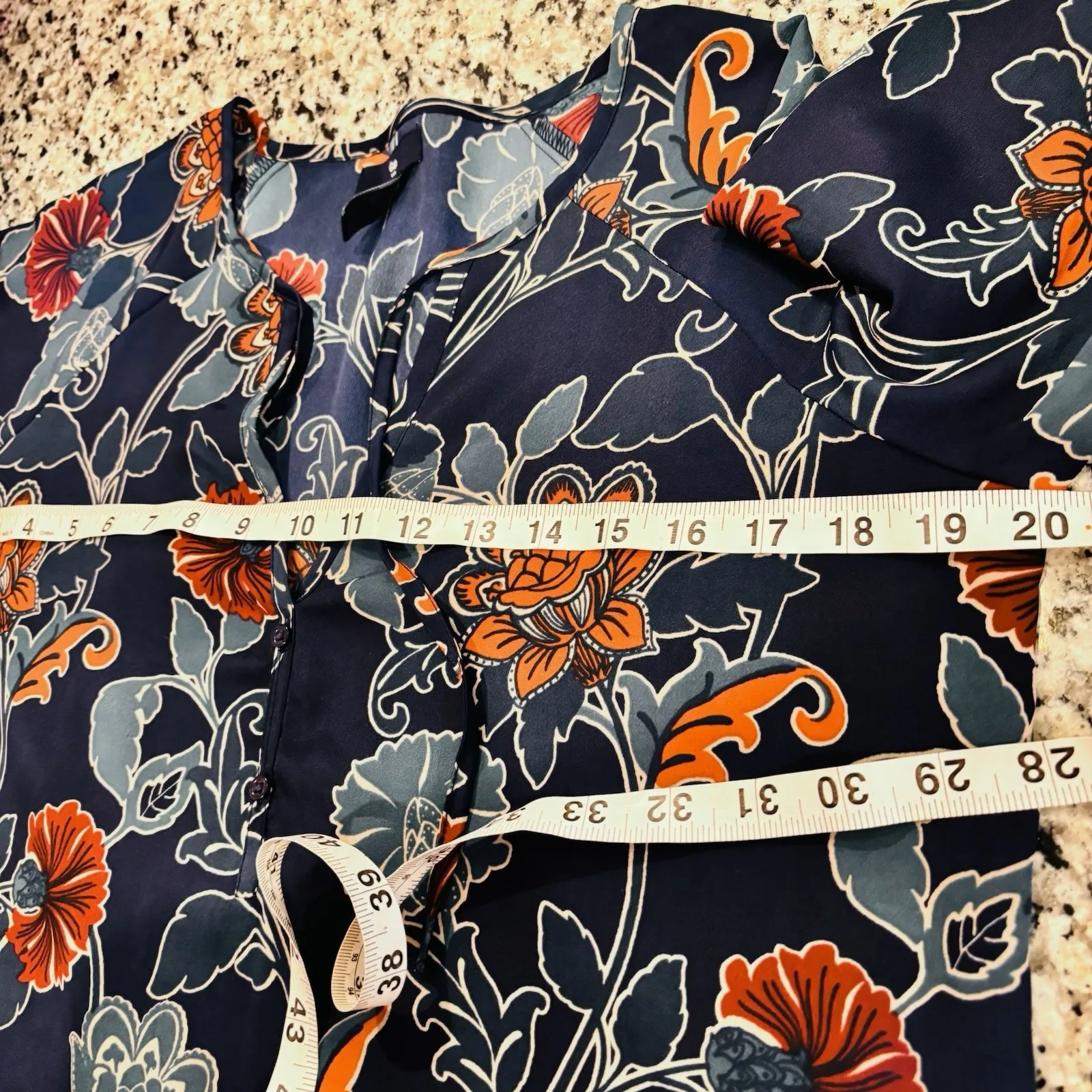 Gap Navy Floral Long Sleeve Keyhole Neck Dress Lightweight Size Small - Image 9