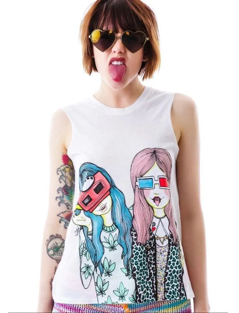 VHTF: Valfre ☻ Vision Girls Weed 3D Muscle Tee ☻ Hand Drawn Graphics ☻︎ Small - Image 5