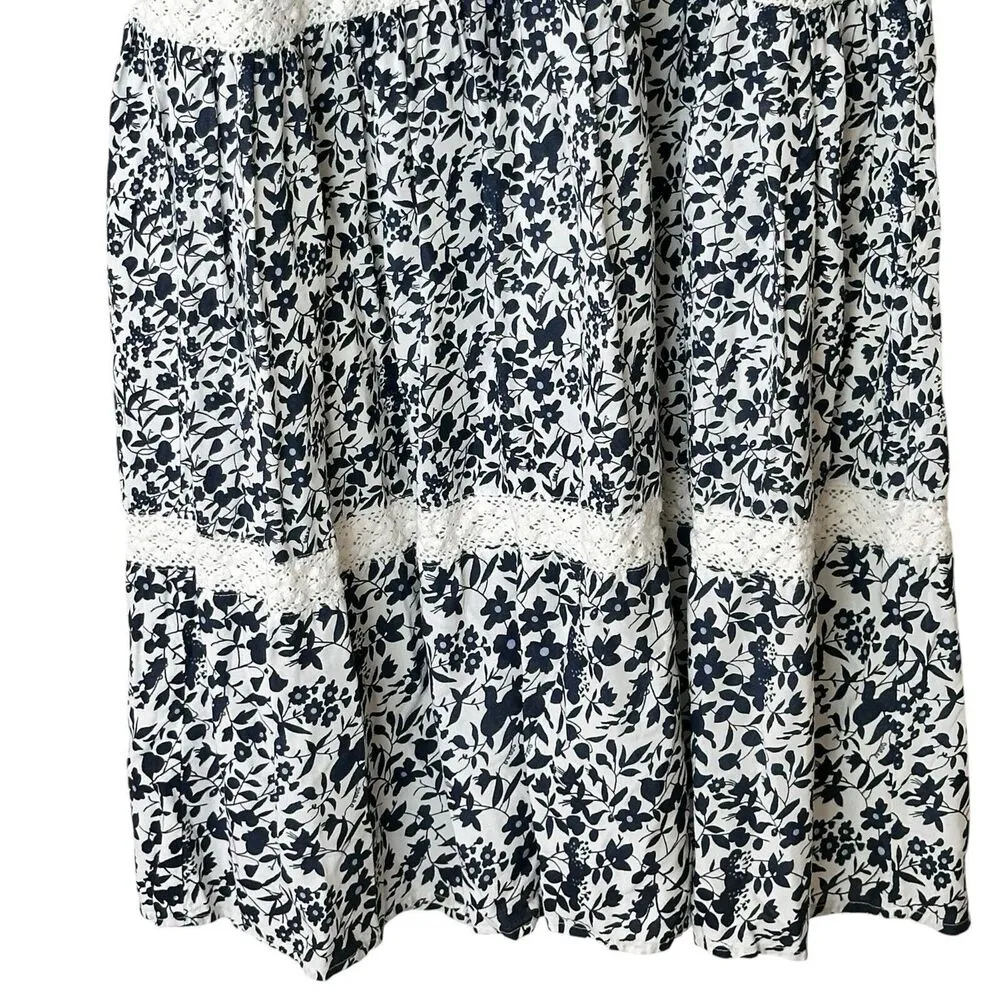 Attic Salt L Floral Print Tiered Dress White Navy Blossom Maxi Dress Size L - Image 7