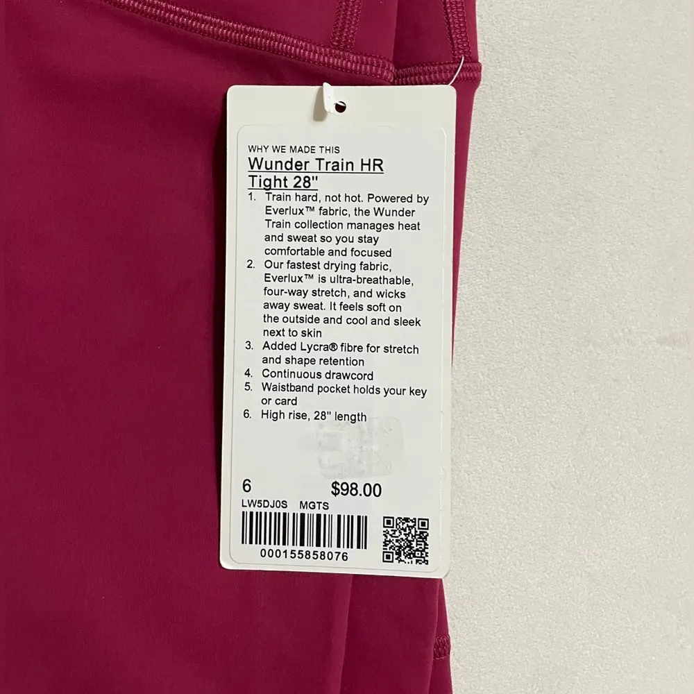Lululemon NWT Wunder Train High Rise Tights 28” Leggings Magenta Smoke Size 6 - Image 9