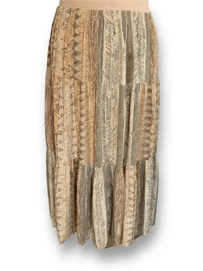 Vintage Napa Valley Maxi Skirt Earth Tone Cream Abstract Crinkle Petite Large Brown Size undefined - Image 7
