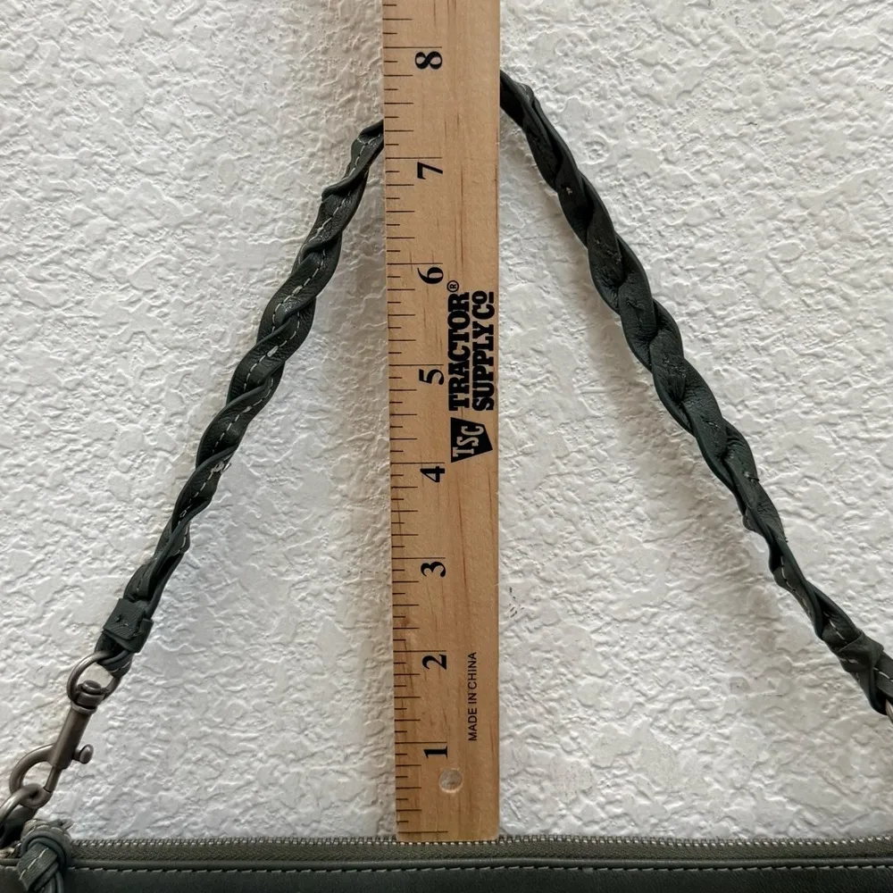 LUCKY BRAND Olive Green Genuine Leather Woven Strap Wristlet Mini Shoulder Bag - Image 12