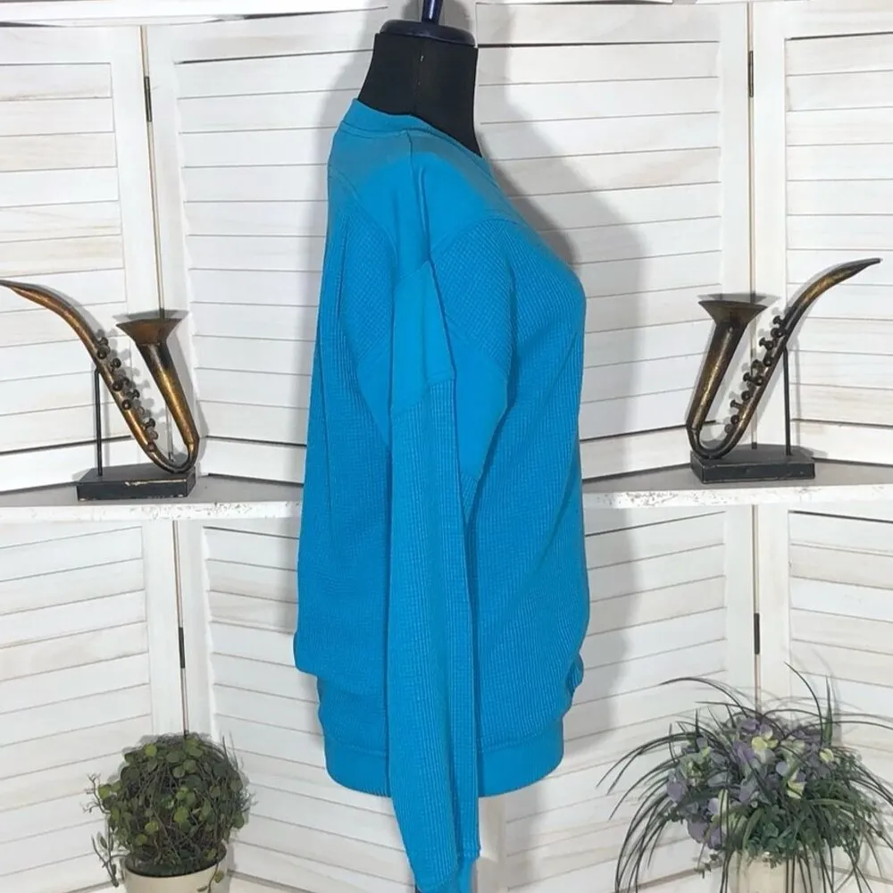 South Bay Sweatshirt Pullover Crewneck Cotton Waffle Knit Teal Large Blue Size M - Image 3
