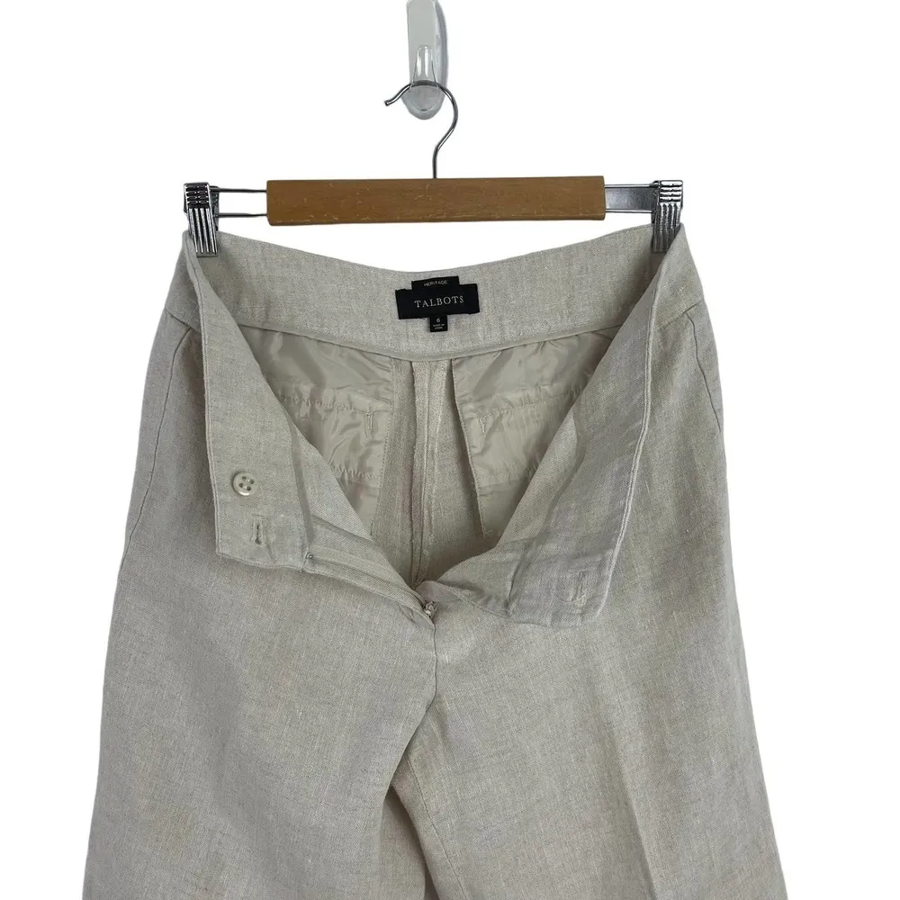 Talbots Heritage Linen Straight Leg High Waist Beige Trousers Pants SZ 6 Neutral - Image 10