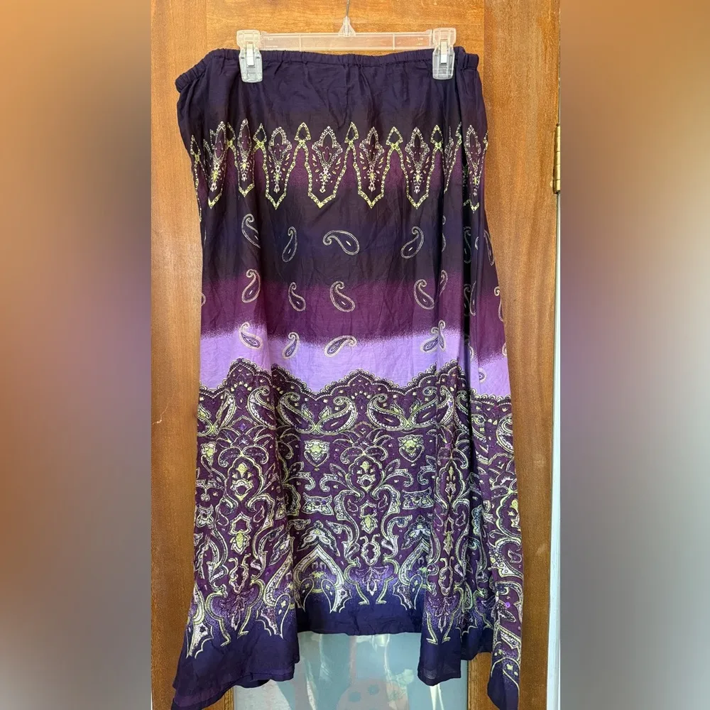 Avenue Women Plus 18/20 Purple Cotton Paisley/Floral NWT Long Ombré Spring Skirt Size 18W - Image 4