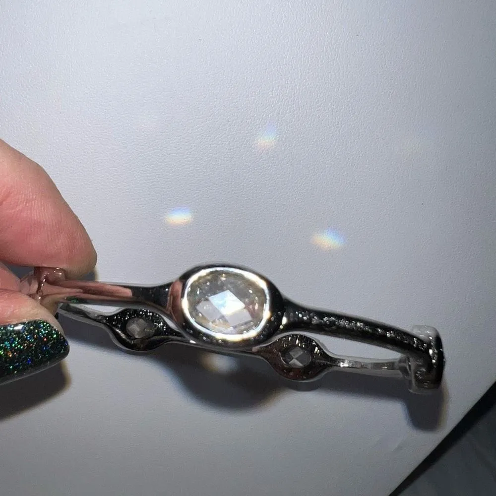 Silver Tone‎ Large Crystal Bangle Bracelet Silver - Image 4