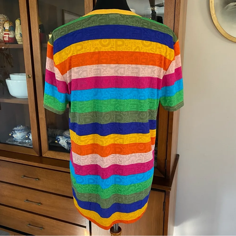 Vintage 90’s Rainbow Striped Sheer Pistol Pete Ringer Shirt Pink Size XL - Image 4