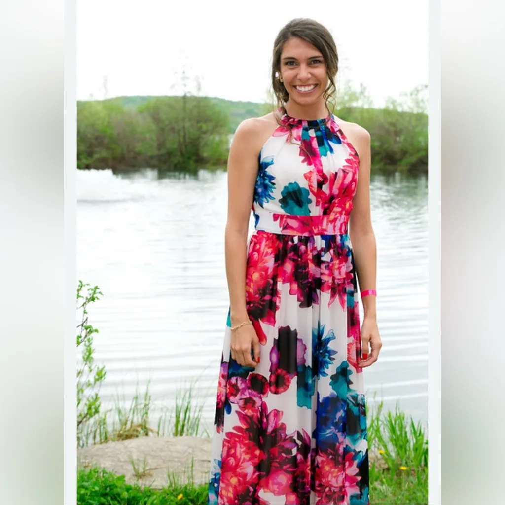 Eliza J Women Multicolor Floral Print Halter Maxi Prom Bridesmaid Dress Size 12 - Image 4