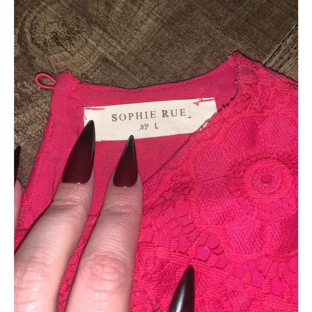 Anthropologie Sophie Rue Lace Hot Pink Blouse boho classic lace spring - Image 4