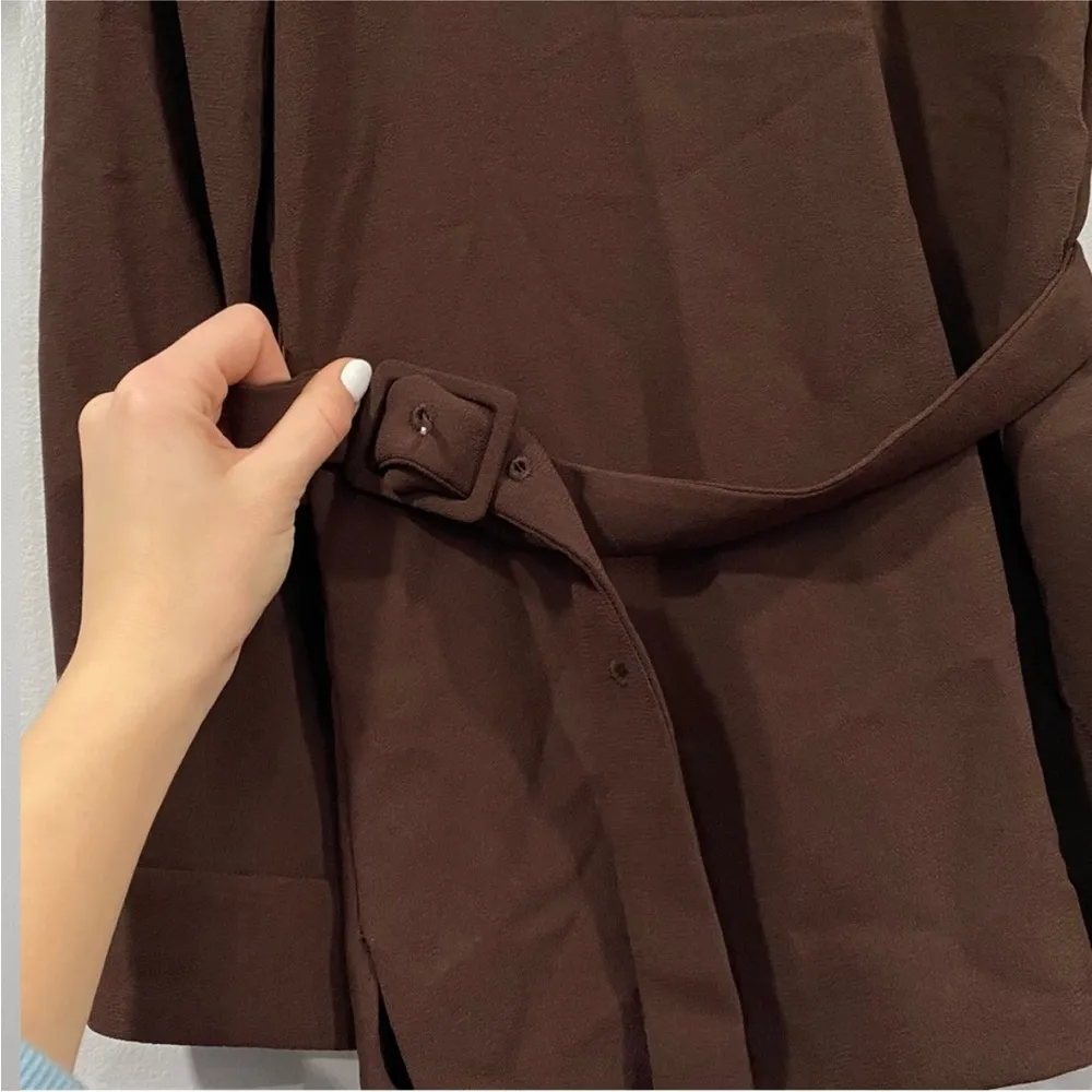 Zara Long Sleeve Belted Tunic Blouse XS - Image 3