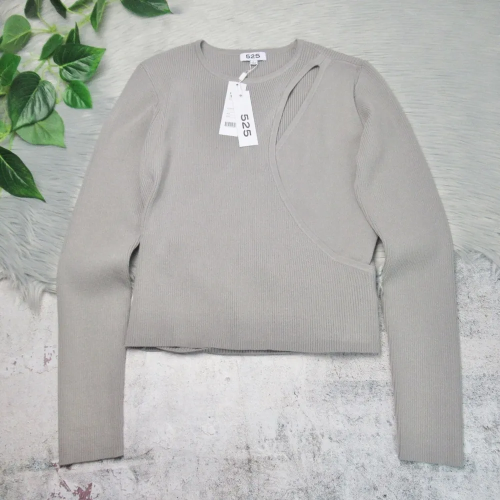 Long Sleeve Layered Cut Out Ribbed Knit Top Women’s Large - Image 2