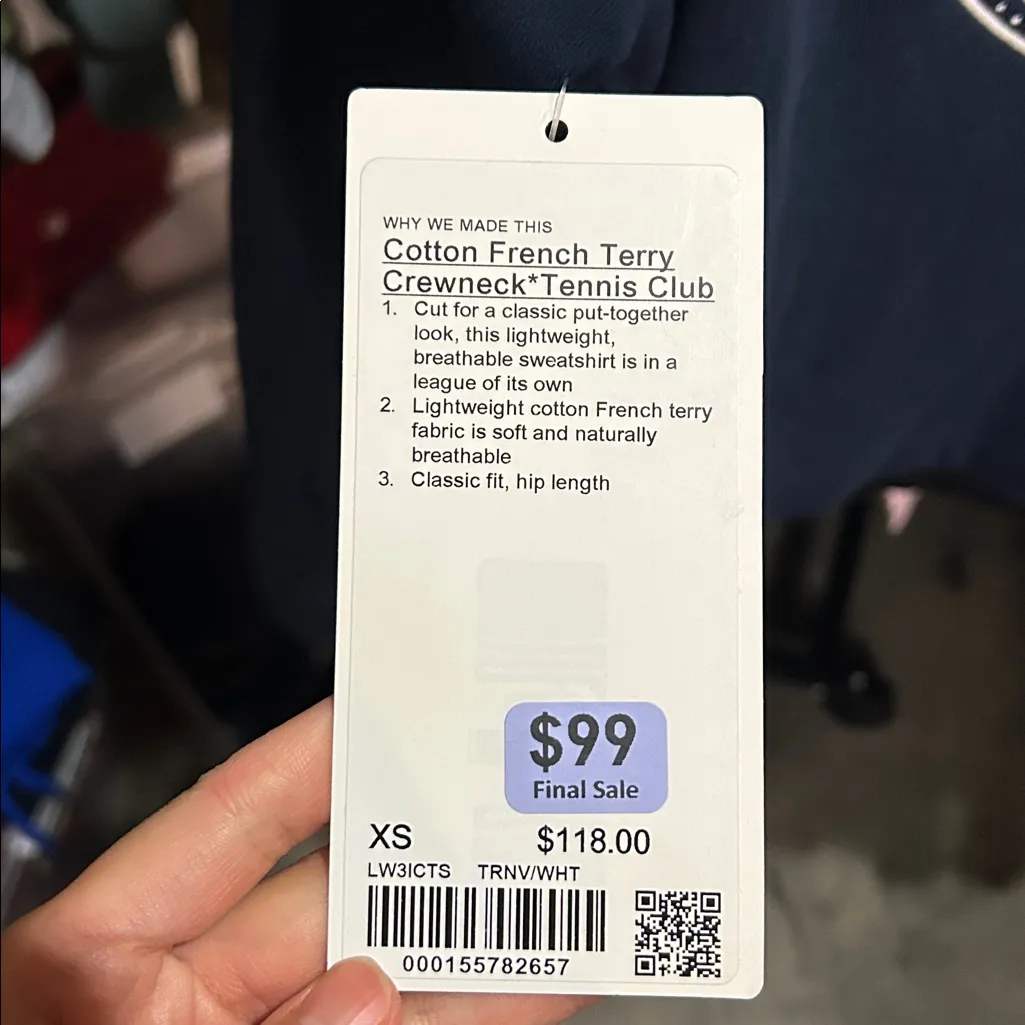 003. Lululemon Cotton French Terry Crewneck Pullover *Tennis Club True Navy / Wh - Image 5