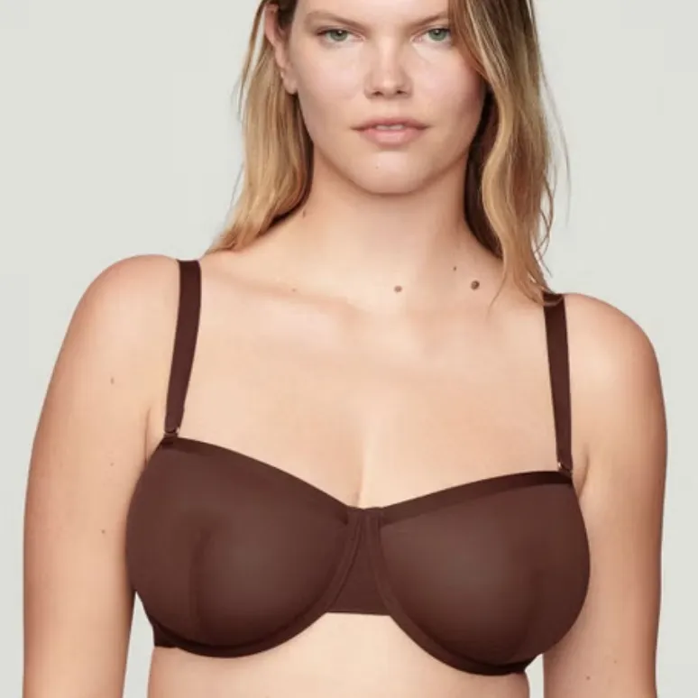 New CUUP The Balconette Mesh Bra Size 32G Brown Espresso Sheer Underwire - Image 1