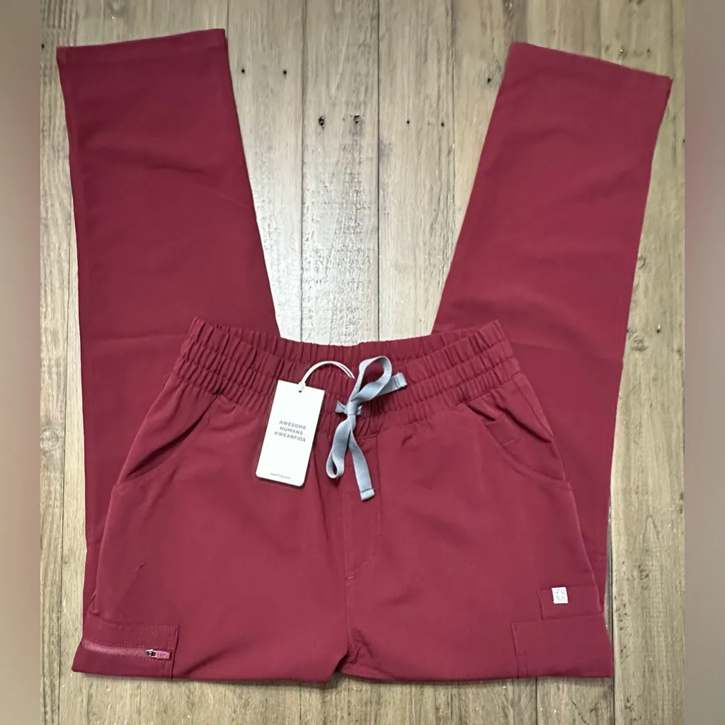 NWT FIGS High Waisted Yola Skinny Scrub Pants - XSP - Burgundy - Image 7
