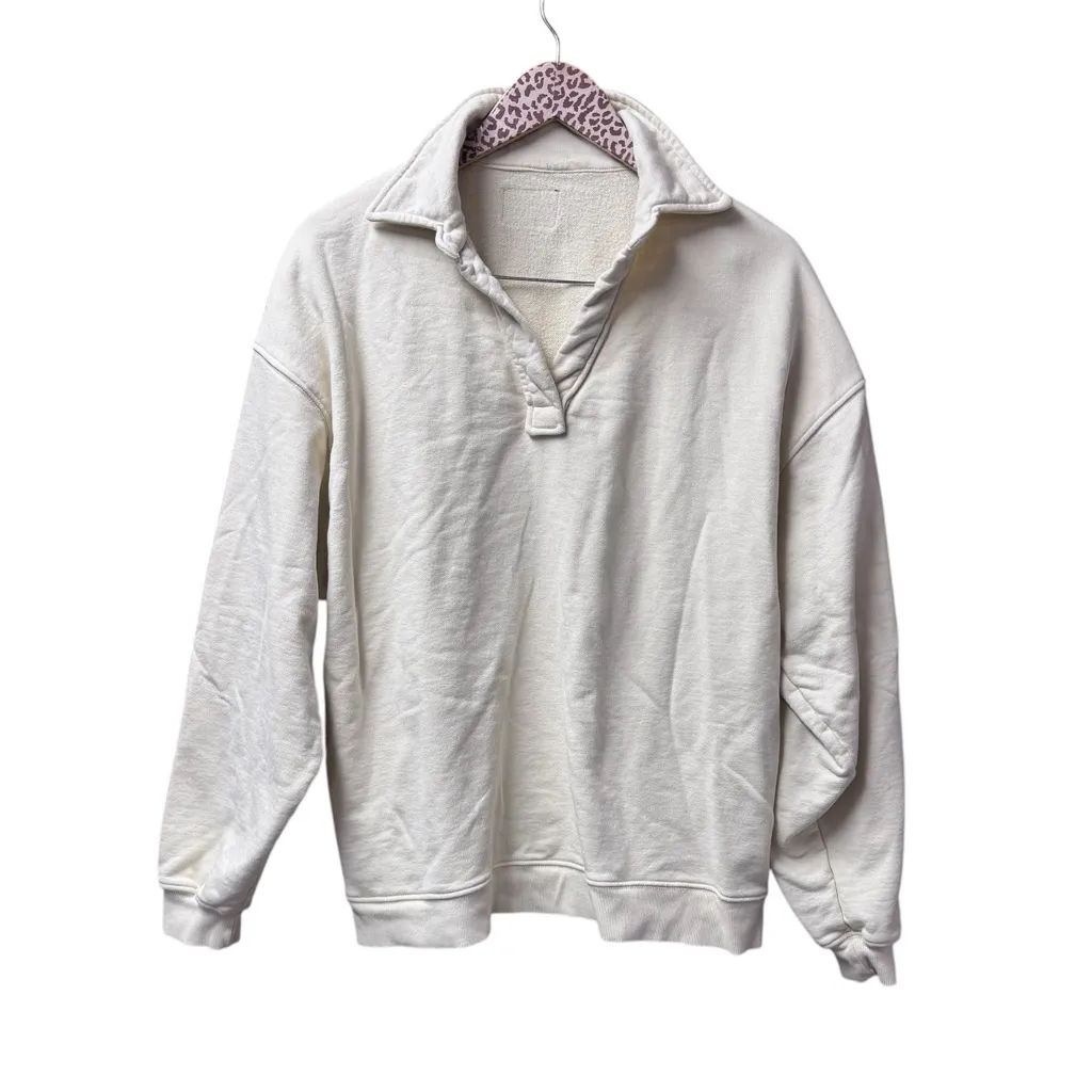 Daily Drills Oversized Collar Crew Polo Notch Sweatshirt Sand Beige XS/S - Image 3