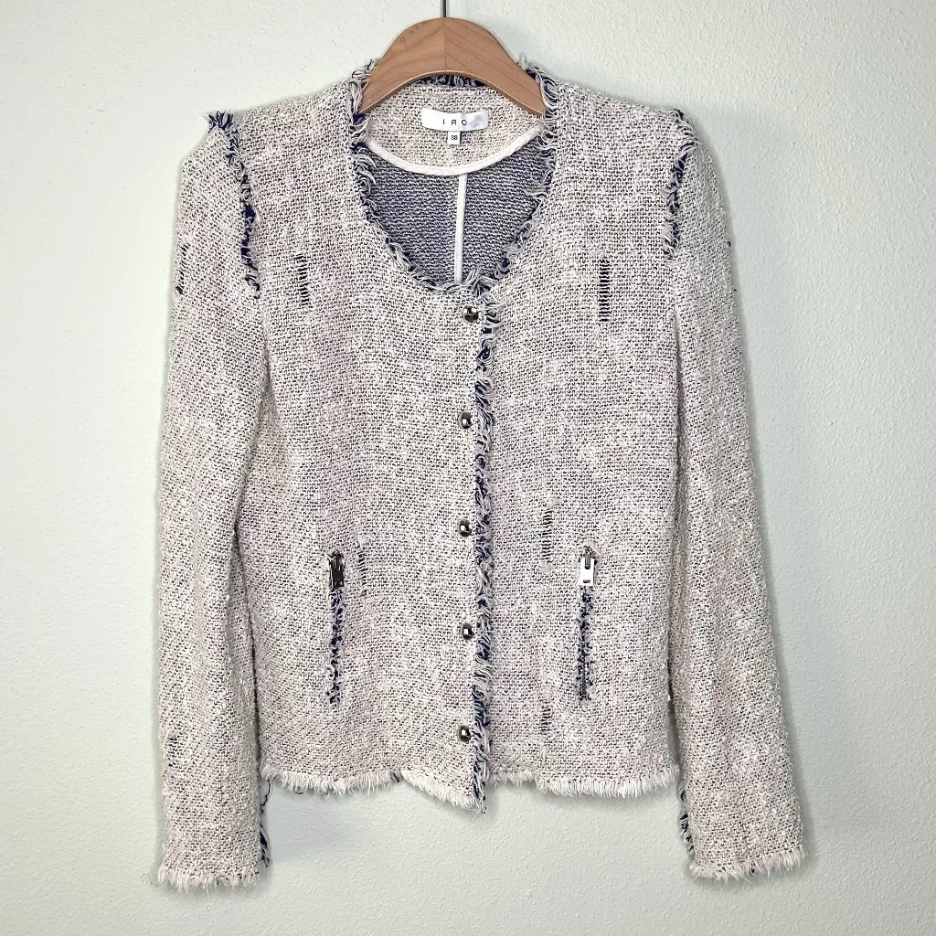 IRO Distressed Agnette Jacket White and Blue Tweed Size FR 38 US 6 - Image 5