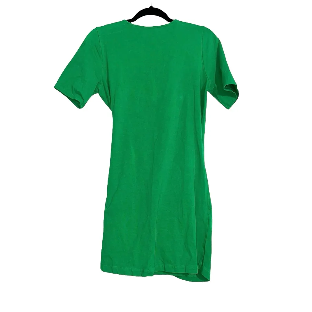 Sézane Horia Organic Cotton Green Short Sleeve Wrap Mini Dress MEDIUM - Image 4