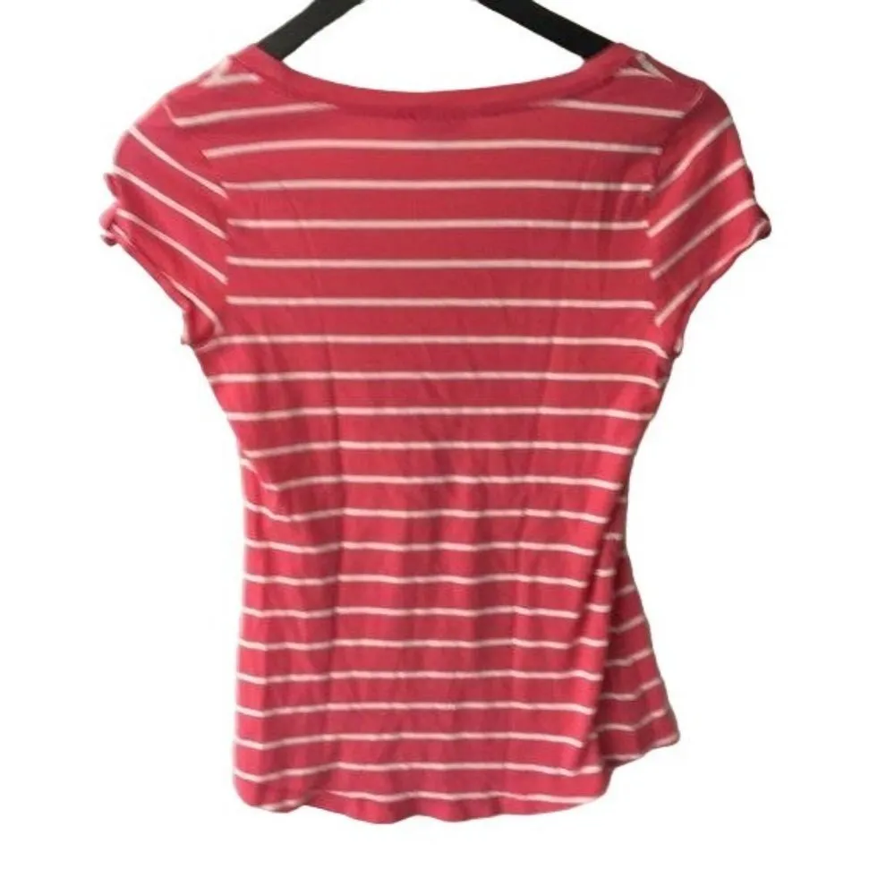 Express Striped T Shirt Tee T Trendy Cotton Cap Sleeve Stylish Womens Red Small - Image 4