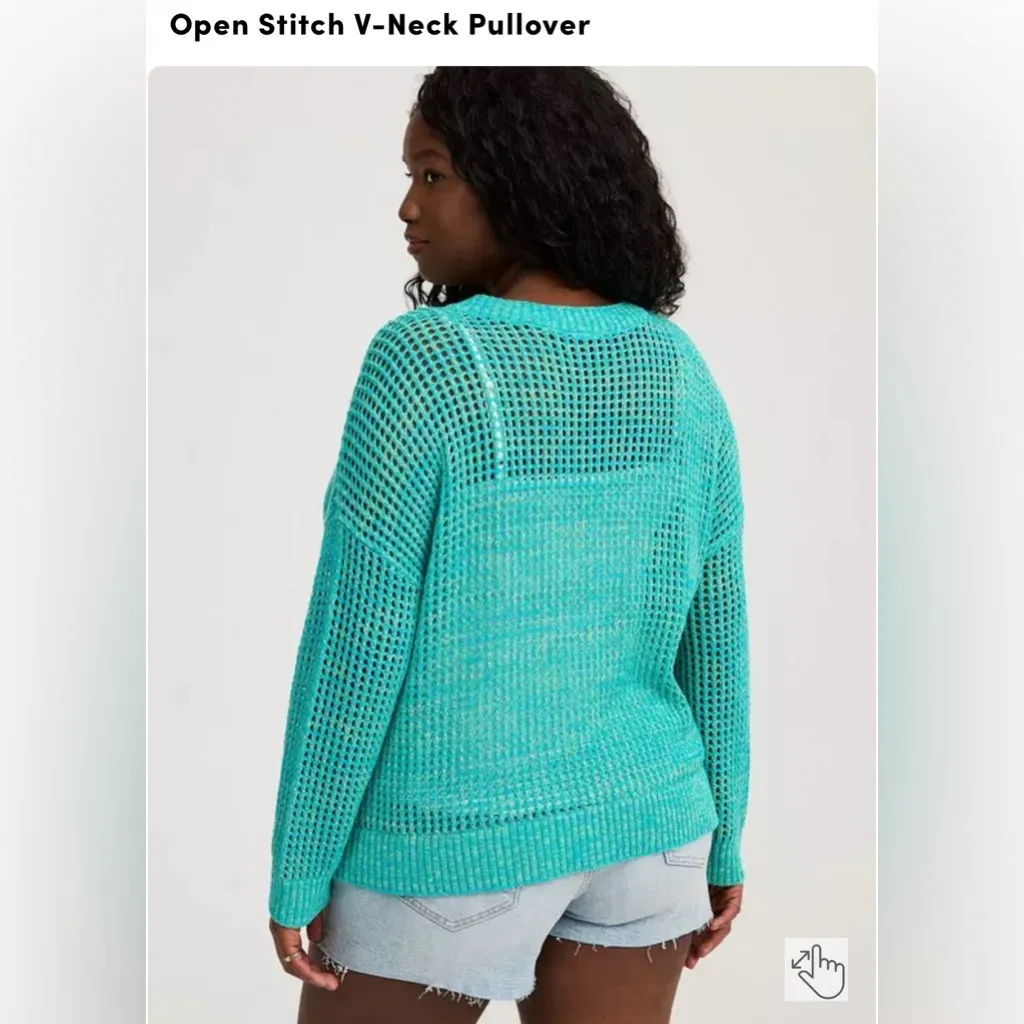 EUC Torrid Open Stitch V-Neck Pullover Sweater 3x Color: Jade Lime Marl - Image 2