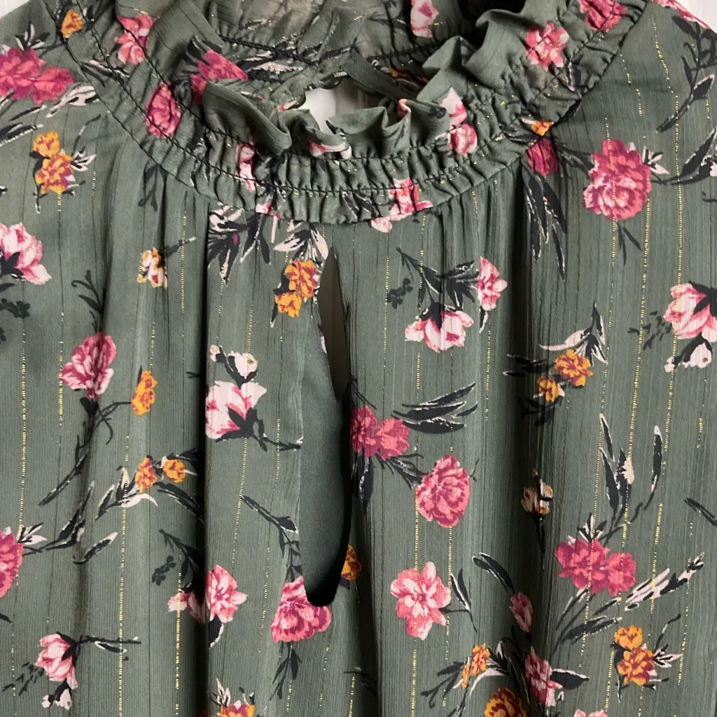 Drew Green Floral Long Sleeve Smocked Waist Dress Size Small - Image 7