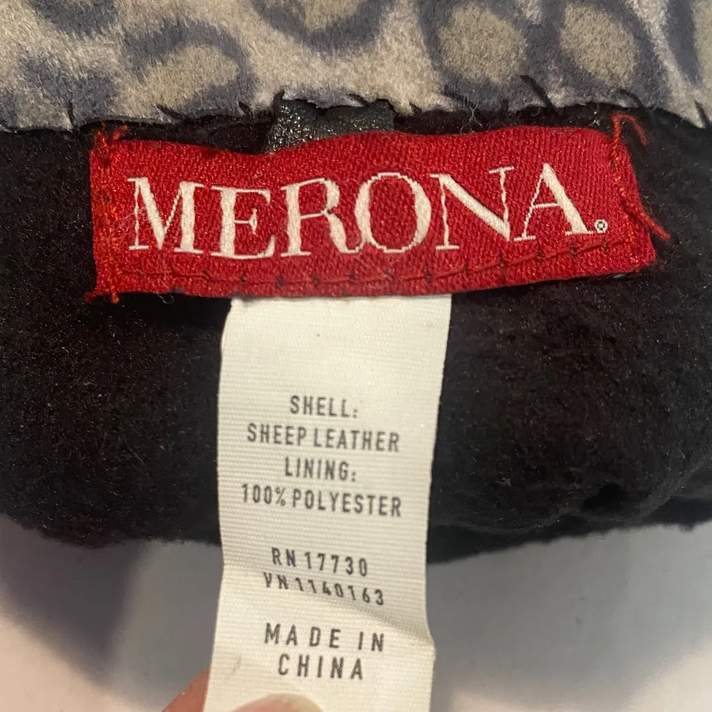 Black Genuine Leather Leopard Trim Gloves Fleece Lined Warm Winter Womens Small - Image 9