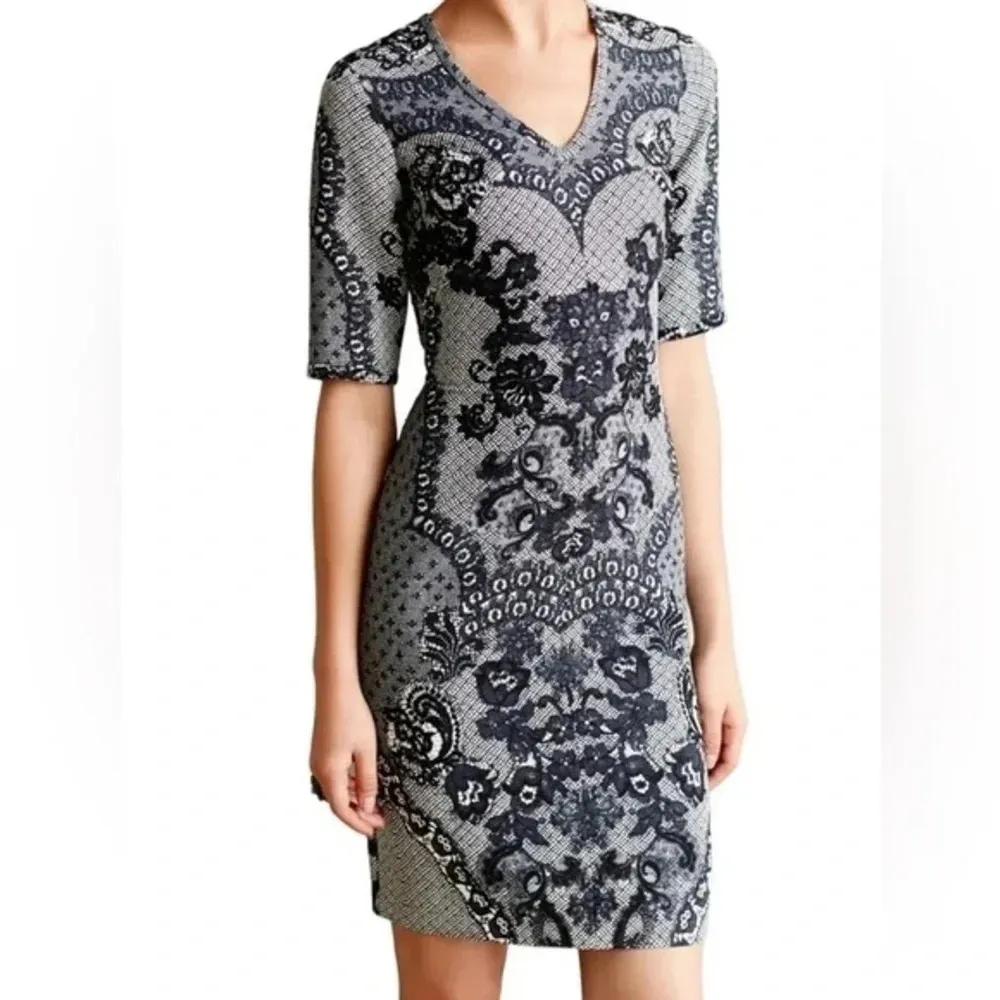 Anthropologie Grey Sketched Lace Dress By Yoana Baraschi Size 12 Large L - Image 9