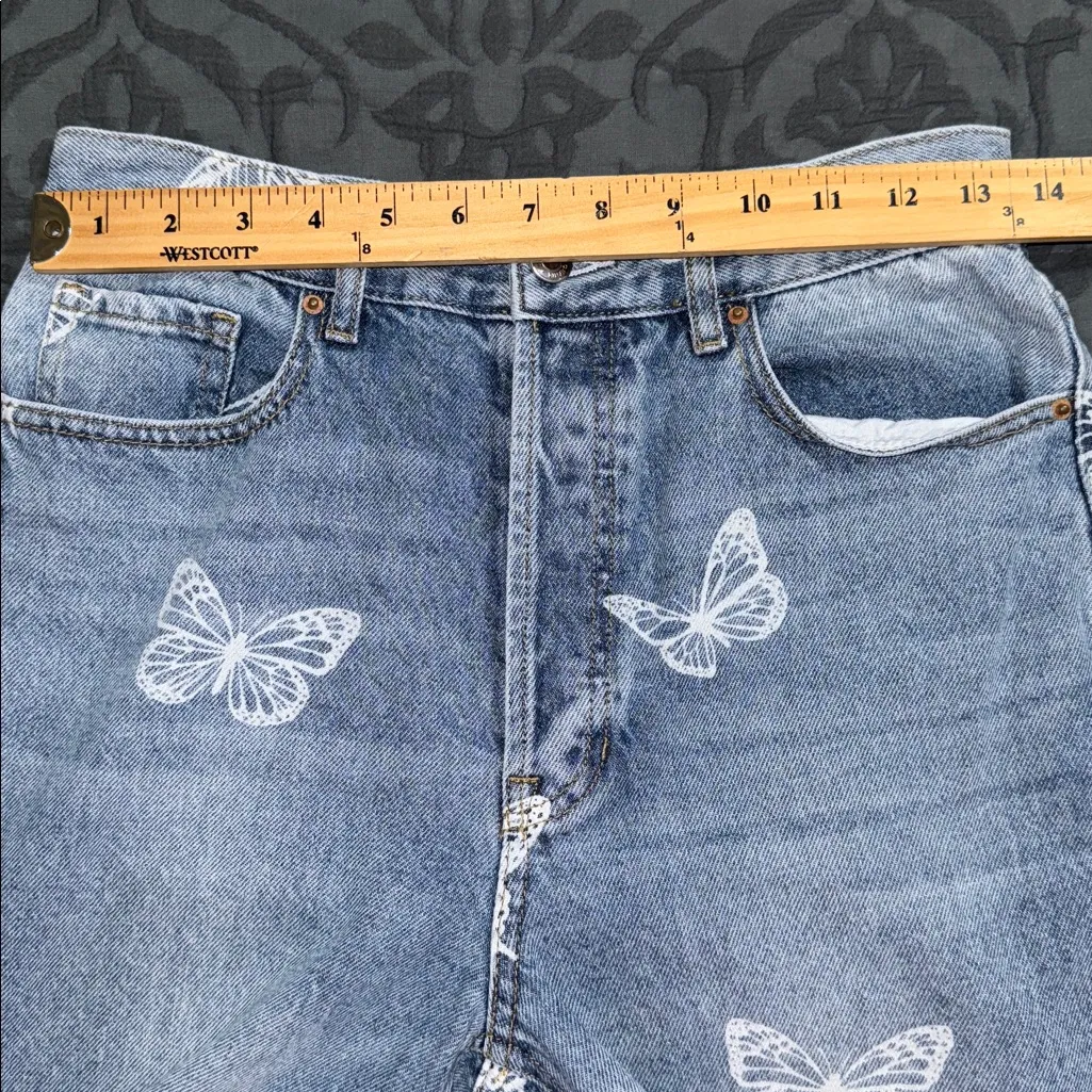 PACSUN size 27 ultra high rise slim fit button up jeans butterfly design - Image 6