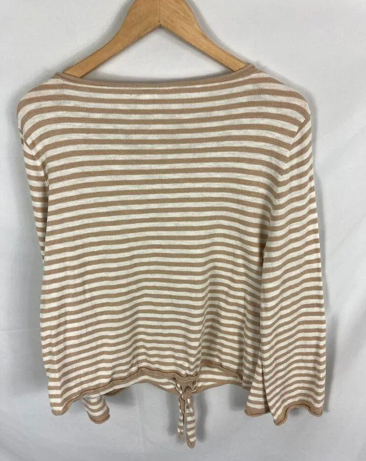 J Crew Striped Boatneck Tie Bottom Wide Sleeve Knit Sweater Size Large - Image 5