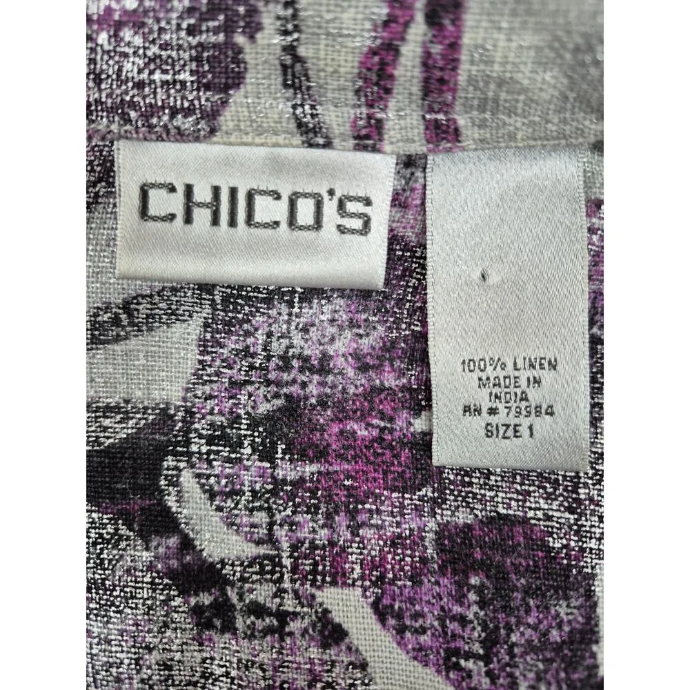 Chico's 100% Linen Shirt-jack Metallic Silver/Purple Sz 1 S/M NWOT - Image 4