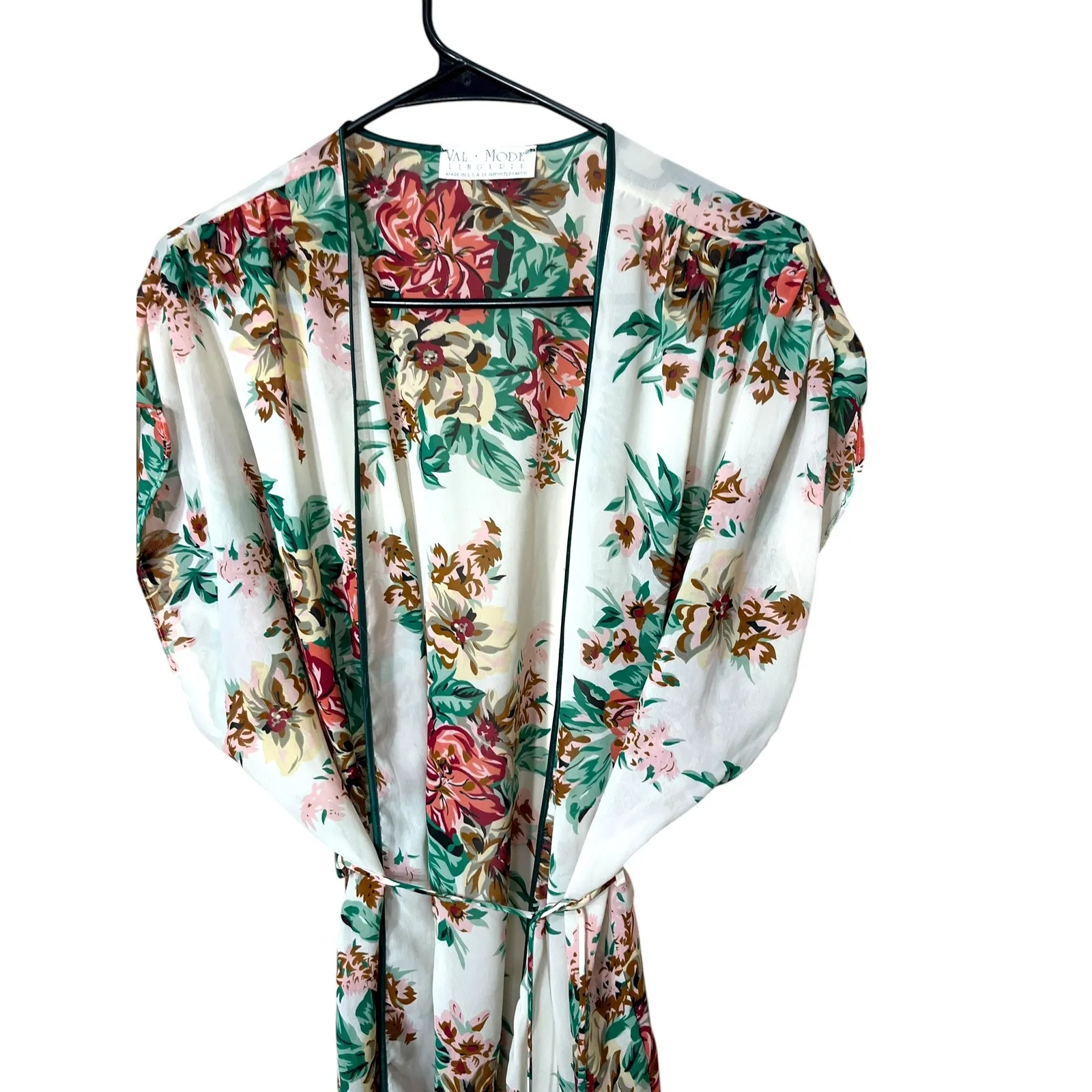 Vintage Val Mode‎ Floral Robe Lingerie Small White Red Green Flowers - Image 2