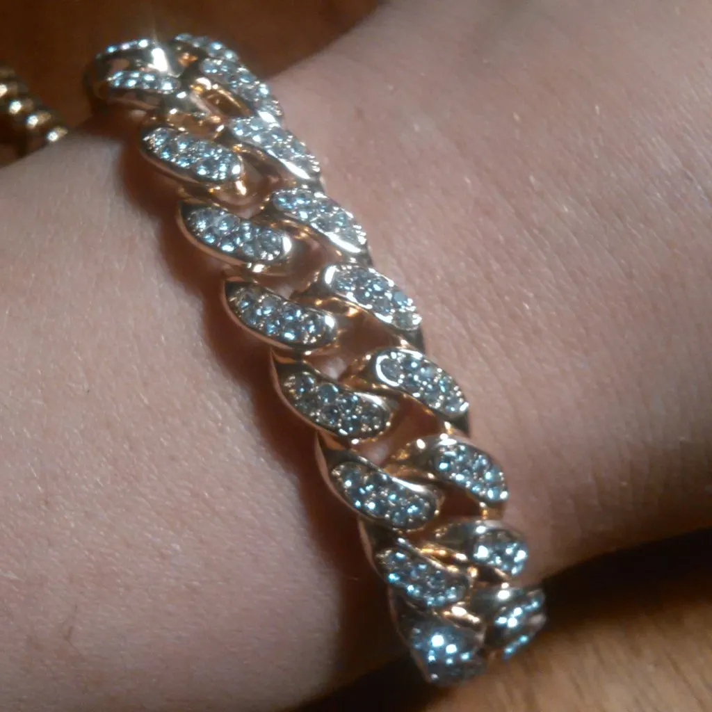 Austrian Crystal Curb Link Goldtone Bracelet - Image 8
