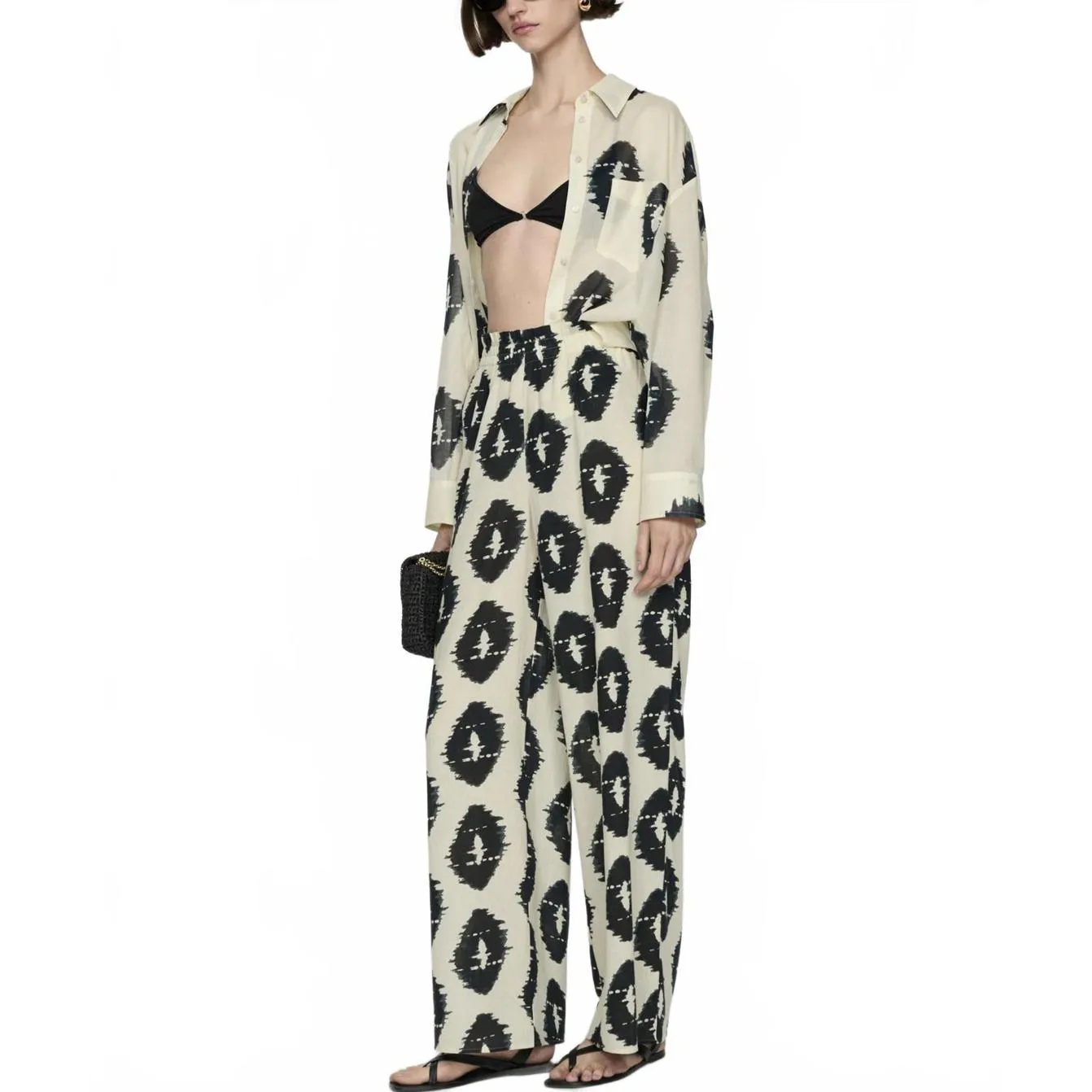 Mango Semi-Transparent Printed Shirt Ecru Tan NWT Size 8/Large - Image 6