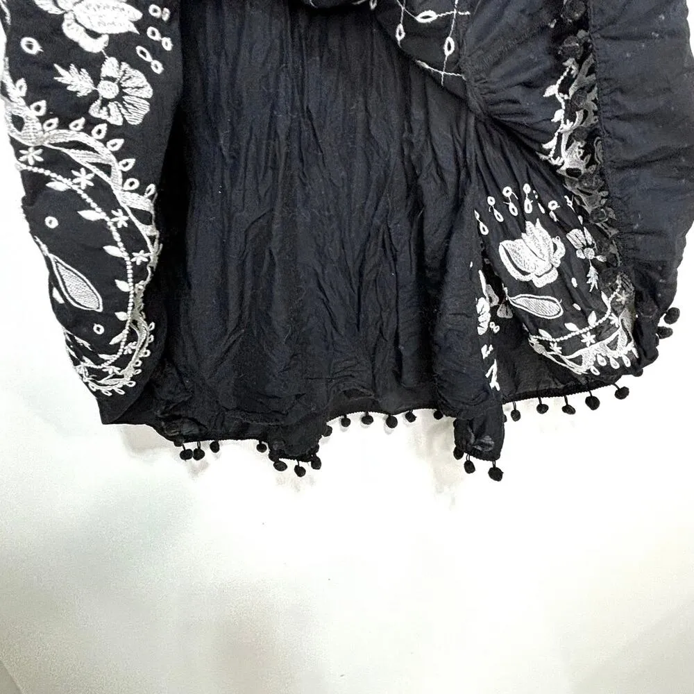 Anthropologie Marisol Off The Shoulder Embroidered Midi Dress Black, White 0 - Image 8